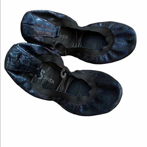 Yosi Samra Samara Leather Folding Ballet Flats Navy Black